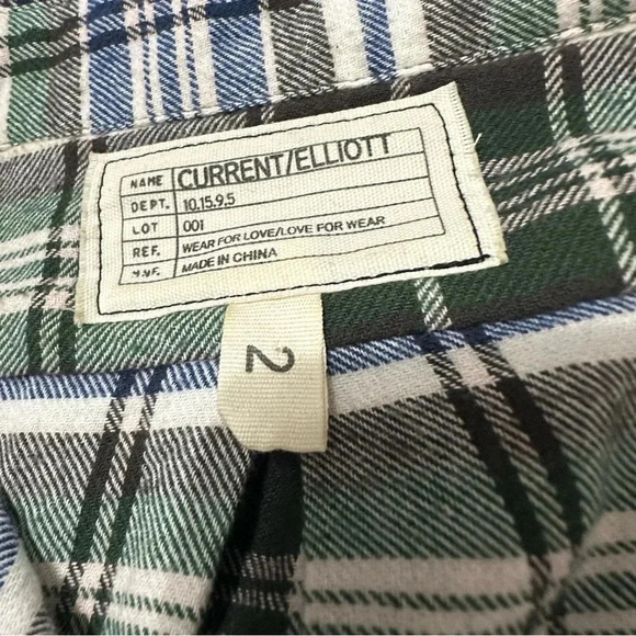 Current/Elliott M Size 2 Plaid Flannel Buttondown Green Brown Blue - Picture 5 of 7
